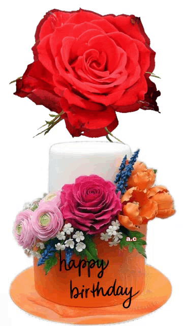 a birthday cake with flowers and the words happy birthday