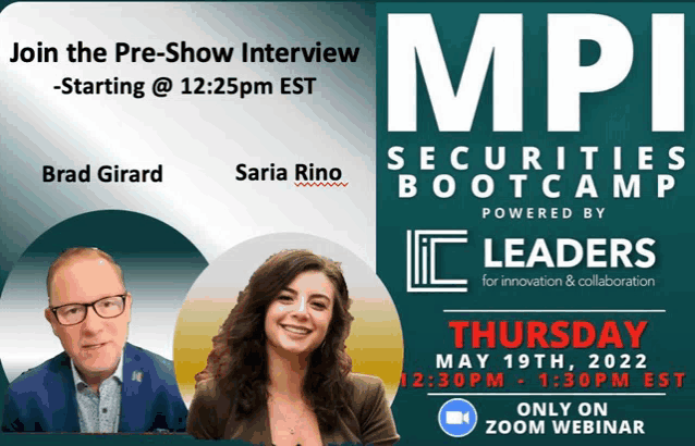 an advertisement for a pre-show interview with brad girard and aria rino