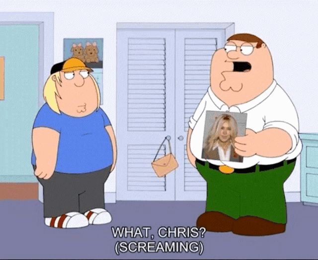 peter griffin is holding a picture of a woman and says what chris ( screaming )