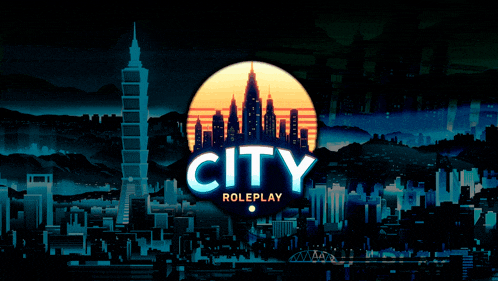 a poster for city roleplay shows a city skyline at night