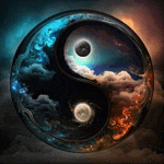 a yin yang symbol with a moon in the middle of it .