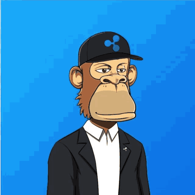 a cartoon of a monkey wearing a suit and a hat with a ripple logo