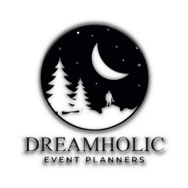 a logo for dreamholic event planners with a man standing in the middle