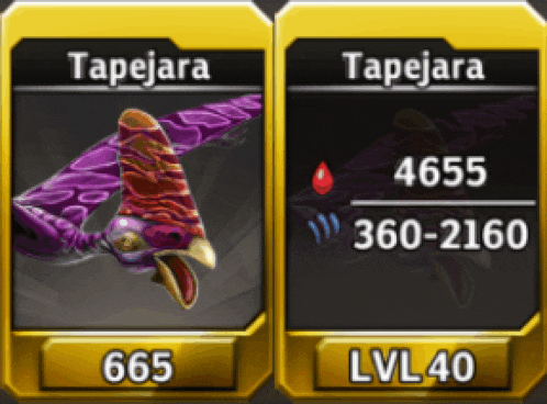 a purple tapejara with 660 and lvl40 on the bottom