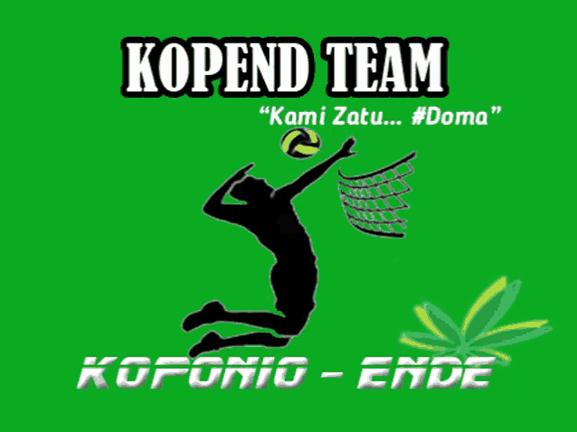 a green background with a volleyball player and the words kopend team on it