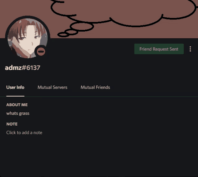 a screenshot of a person 's profile with the name admz # 6137