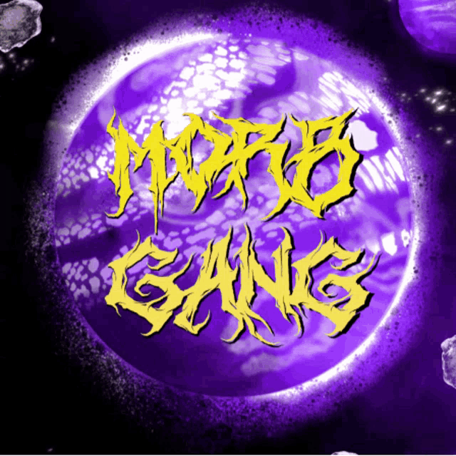 a purple background with the words moto gang written on it