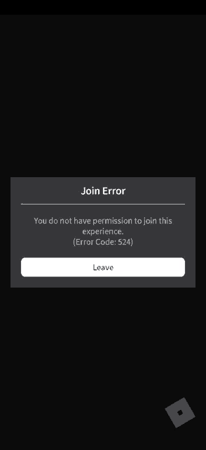 a join error message is displayed on a black background .