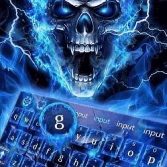 a keyboard with a skull on it and lightning coming out of it .