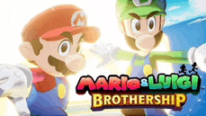 a poster for mario and luigi brothership showing mario and luigi standing next to each other