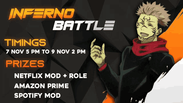 a poster for the inferno battle shows a man giving a rock sign