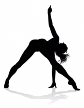 a silhouette of a woman doing a yoga pose with her arms outstretched .