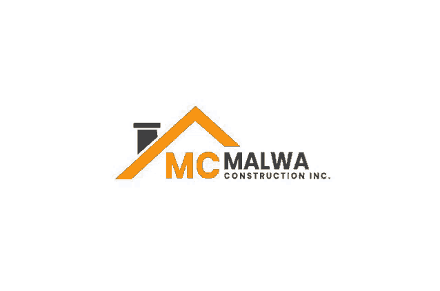 a logo for mc malwa construction inc. shows a house with a chimney on the roof .