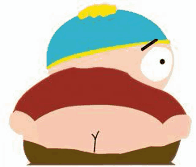 a cartoon character from south park with a large belly and a tattoo on his butt .