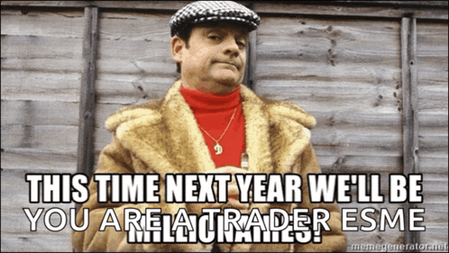 a man wearing a fur coat and a hat says this time next year we 'll be you are a trader