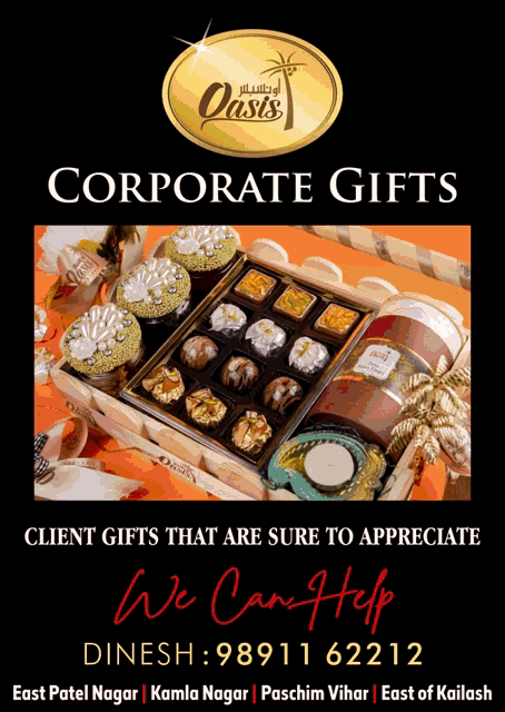 an advertisement for corporate gifts with a picture of a box of chocolates