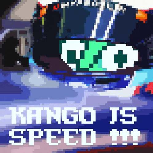 a pixel art of a car with the words " kango is speed " on the bottom