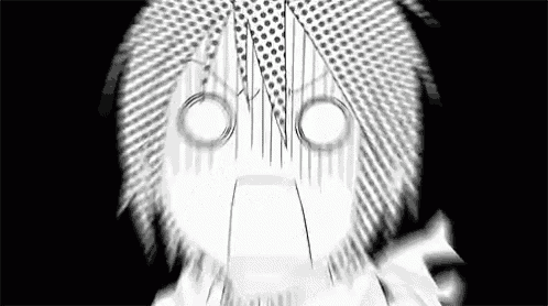 a black and white drawing of a person 's face with a surprised expression .