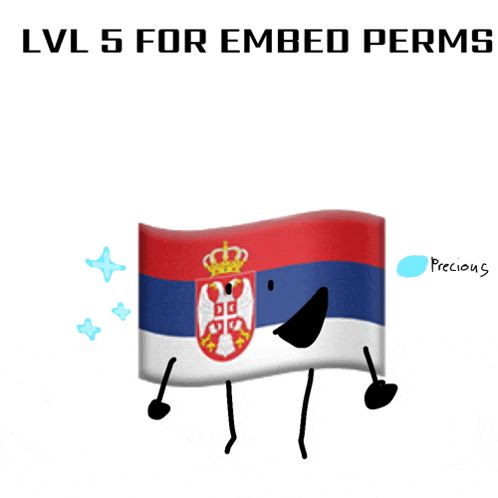 a drawing of a flag with arms and legs and the words " lvl 5 for embed perms " above it