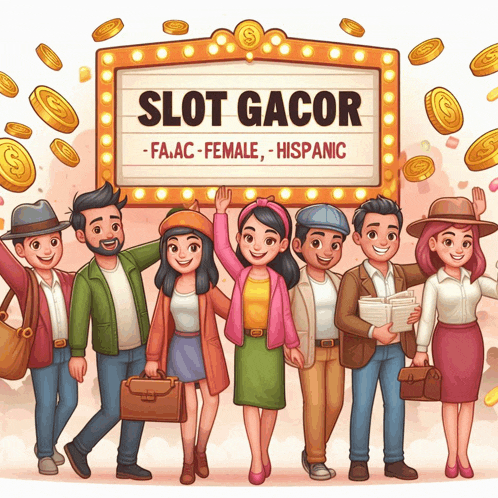 a group of people standing in front of a slot gacor sign