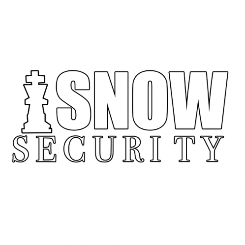 a black and white logo for snow security with a chess piece in the middle