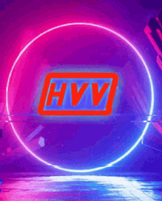 a neon circle with the word hvv in red