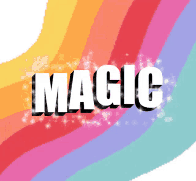 a rainbow background with the word magic in white