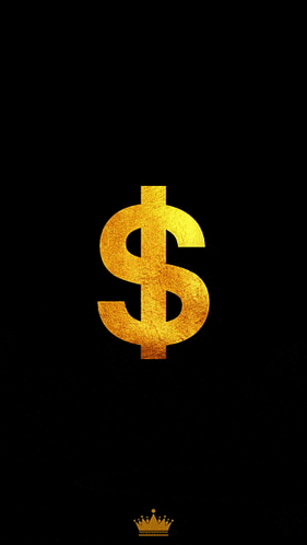 a gold dollar sign with a crown on it on a black background .