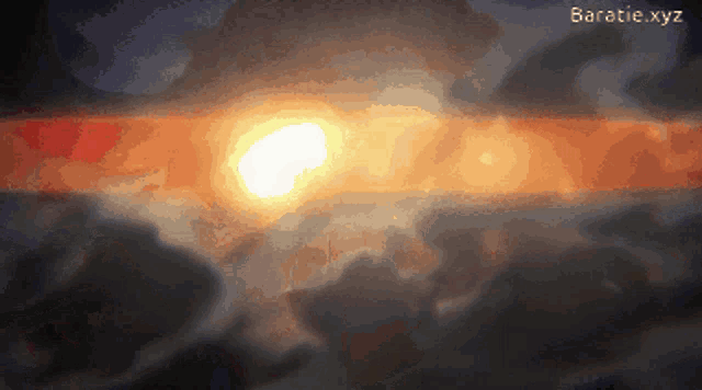 a computer generated image of a sunset with the website baratie.xyz
