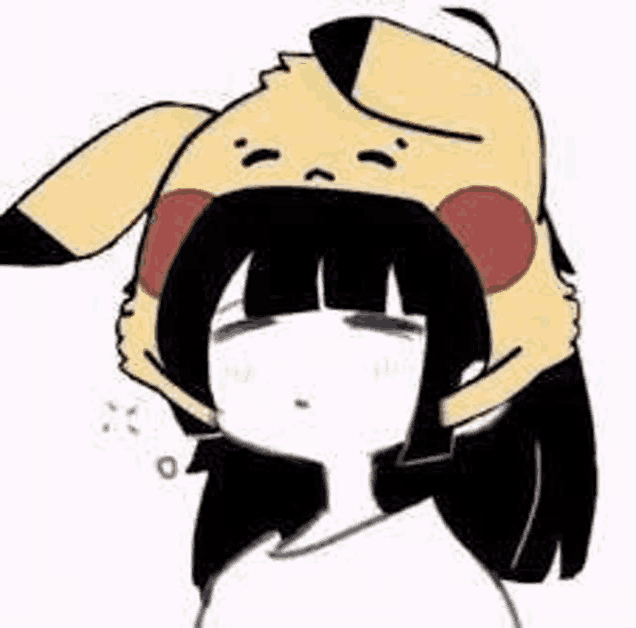 a drawing of a girl wearing a pikachu hat on her head .