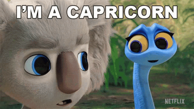 a cartoon character says i 'm a capricorn next to a cartoon character