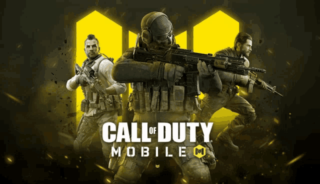 a poster for call of duty mobile shows three soldiers holding guns