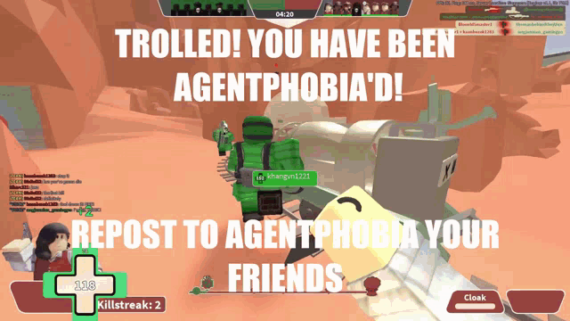 a screenshot of a video game that says trolled you have been agentphobia d