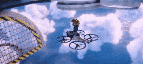 a person is riding a drone in the air