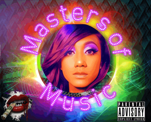 an album cover for masters of music with a purple haired woman