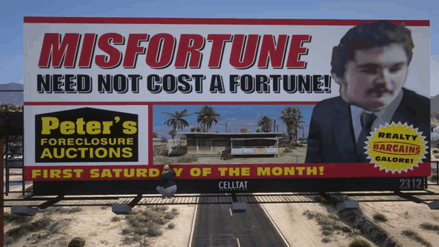 a billboard for peter 's foreclosure auctions