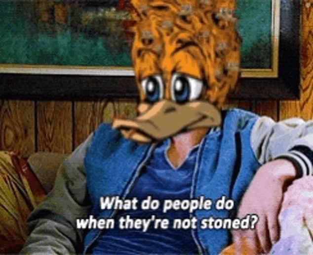 a cartoon character is sitting on a couch with the words " what do people do when they 're not stoned "