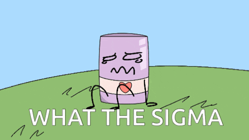 a cartoon drawing of a purple object with the words what the sigma written below it
