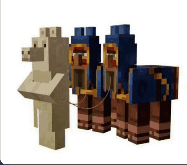 a group of minecraft characters standing next to each other .