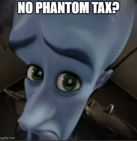 a cartoon character says no phantom tax on his face