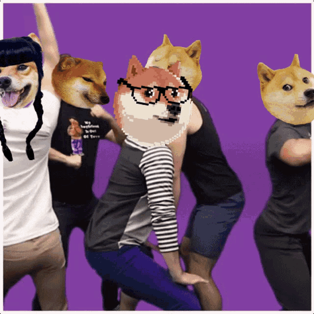 a group of people with doge faces on them