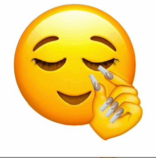 a yellow smiley face with long nails is covering its eyes
