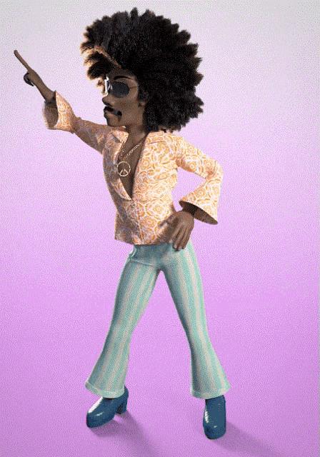 a cartoon of a man with an afro pointing up