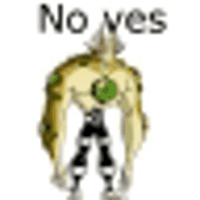 a cartoon character is standing in front of a white background with the words `` no yes '' written on it .