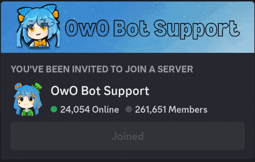 a screen that says ' owo bot support ' on the top