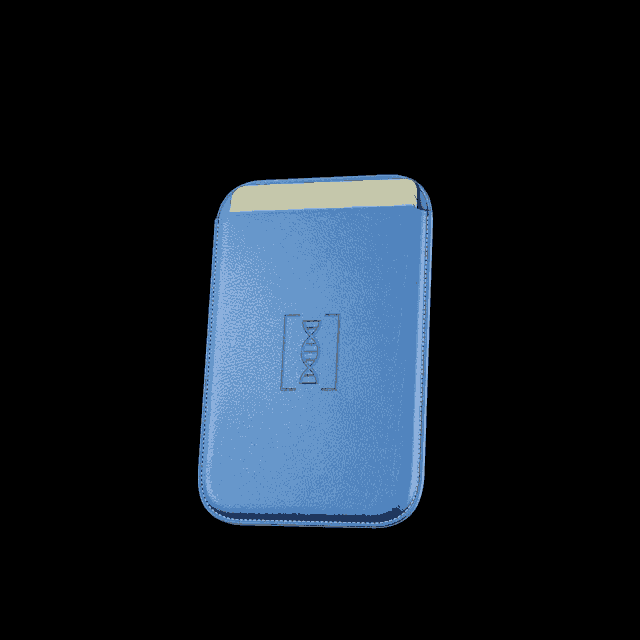 a blue wallet with a card that says founder 's pass