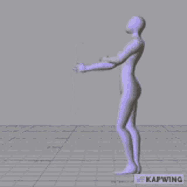 a 3d model of a man waving his hand with the word kapwing in the corner