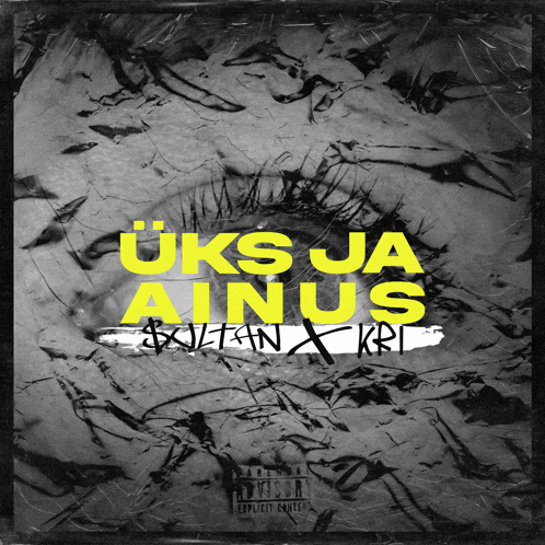 a black and white photo of a person 's eye with the words uks ja ainus on it