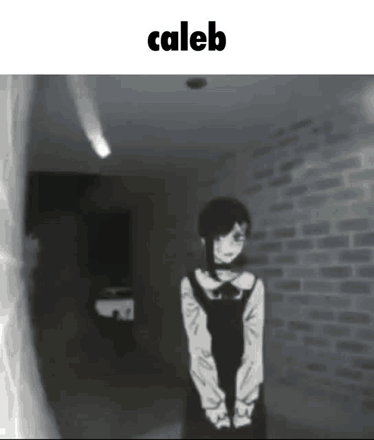 a black and white image of a girl with the name caleb on the bottom