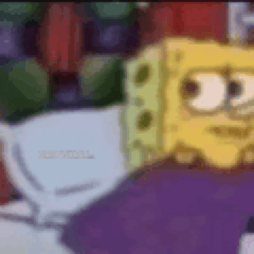 spongebob squarepants is wearing a purple shirt and a mask .